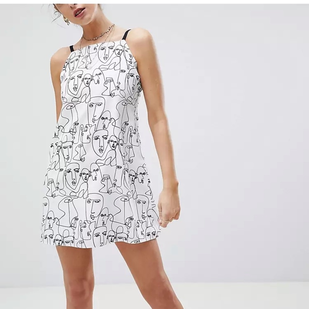 Reclaimed Vintage ASOS white faces dress adjustable tie back halter mini small